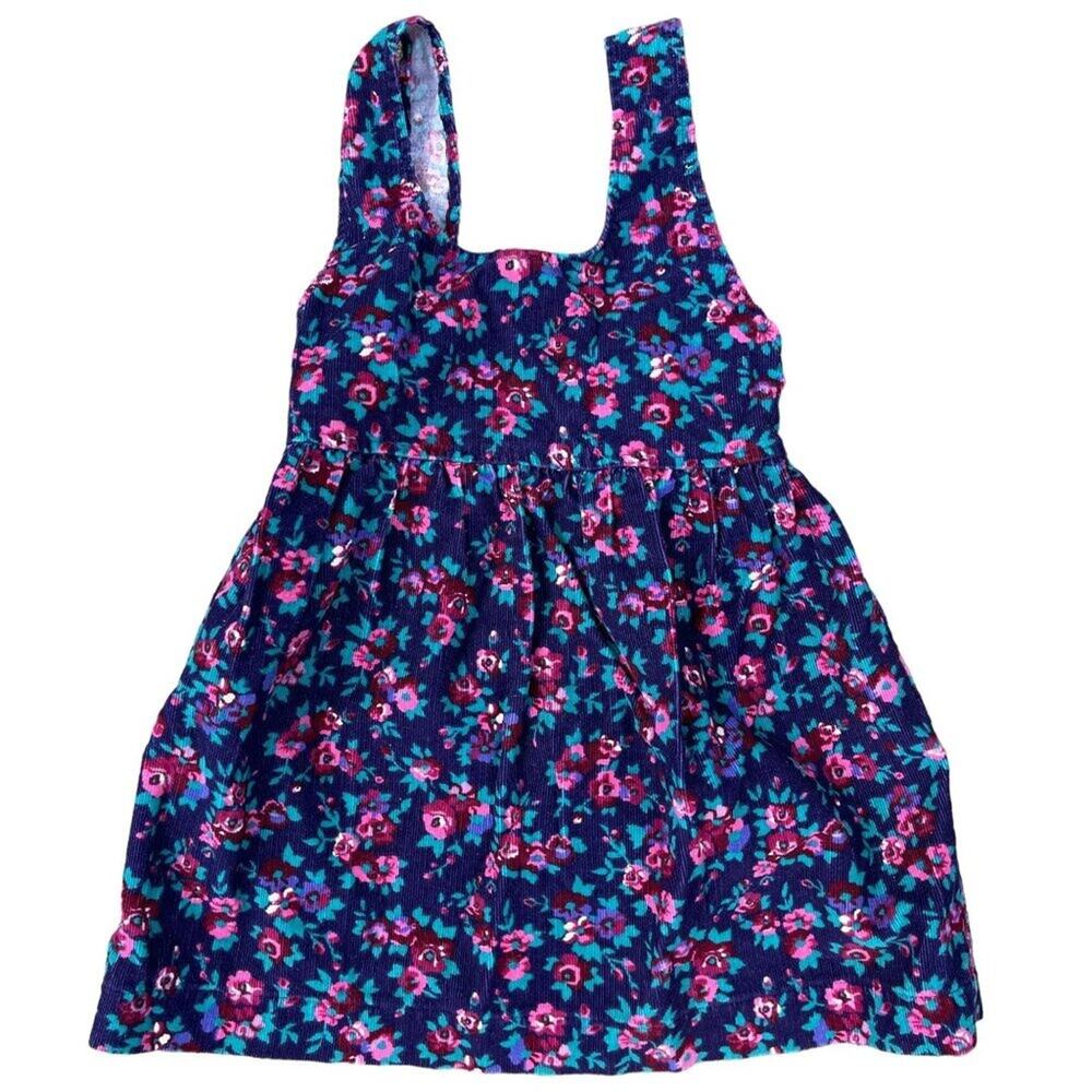 Vintage Carters Corduroy Dress Jumper Navy Blue Floral Size 4T to 6 Toddler Kid